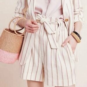 NEW ANTHROPOLOGIE STRIPED EDISTO PAPERBAG WAISTED SHORTS SIZE 0